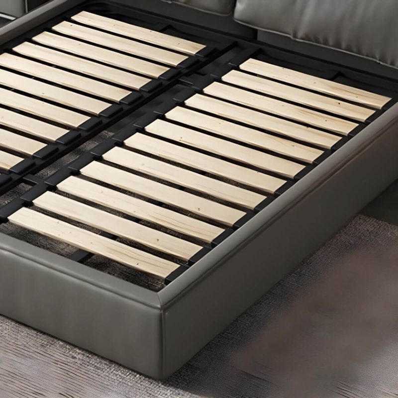 "Glam Grey Bed Frame Pine Wood Upholstered Headboard Standard Bed Solid Color - California King Open-Frame"