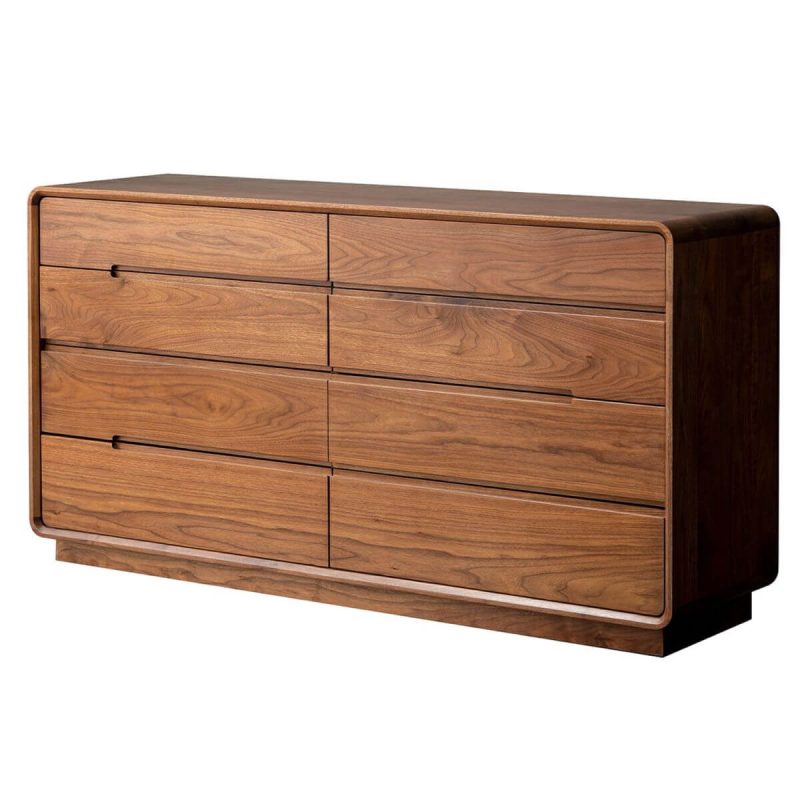 "Scandinavian Walnut Double Dresser with 8 Drawers for Living Room - 55"L x 17"W x 32"H"