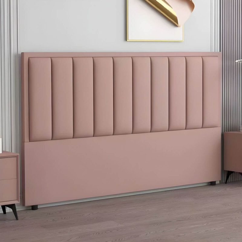 "Modern Upholstered Pine Headboard with Leather Upholstery and Wood Legs - Standard Height - Pink 47""