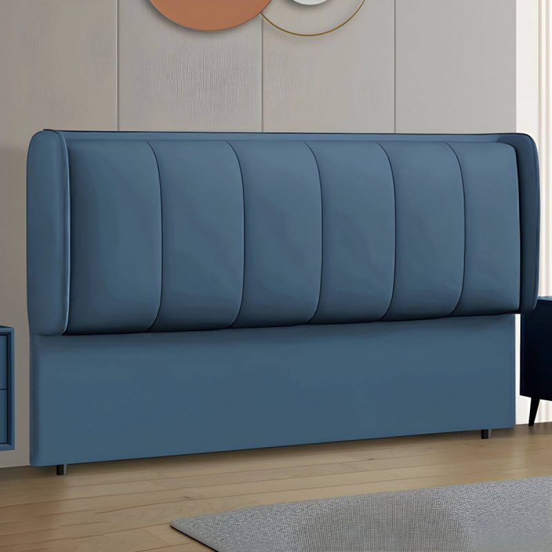 "Modern Upholstered Pine Wingback Headboard with Wood Legs and Solid Wood Frame - 71" Tech Cloth Blue"