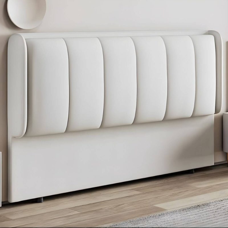 "Modern Upholstered Pine Wingback Headboard with Leather Upholstery and Wood Legs - Orange/ White 59""