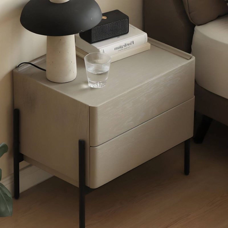 "Modern Grey Oak Wood Nightstand with Spacious Drawer Storage - 2 Piece Set"