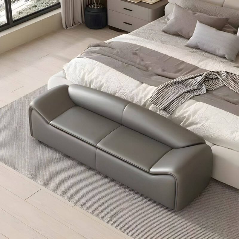 "Upholstered Solid Color Modern Bedroom Bench Seat with Short Height - 59"L x 20"W x 20"H Orange"