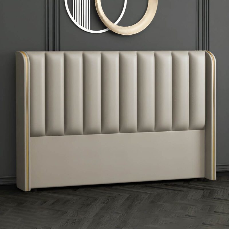 "Modern Leather and Solid Wood Bed Headboard Panel Freestanding - 59" Beige"