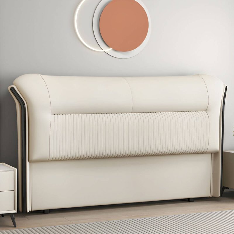 "Elegant Modern Wingback Upholstered Headboard with Wood Legs - 71" Microfiber Leather Brown"