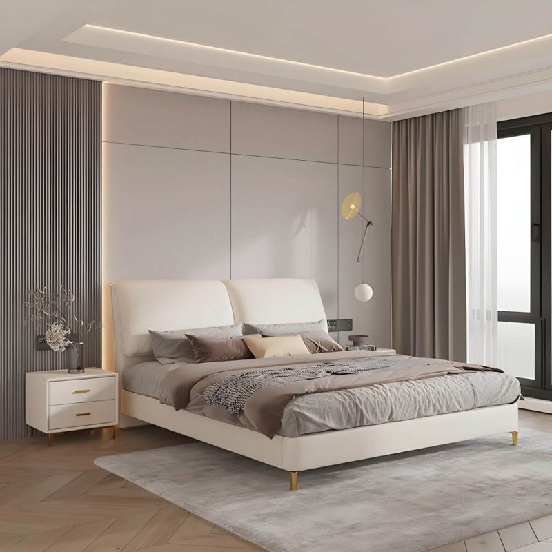 "Elegant Upholstered Panel Headboard with Wood Legs in Modern Style - 71" White"