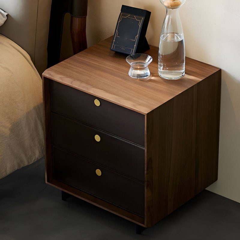 "Modern Walnut Wood Bachelor's Chest with 3 Drawers and Small Size - 2 Piece Set"