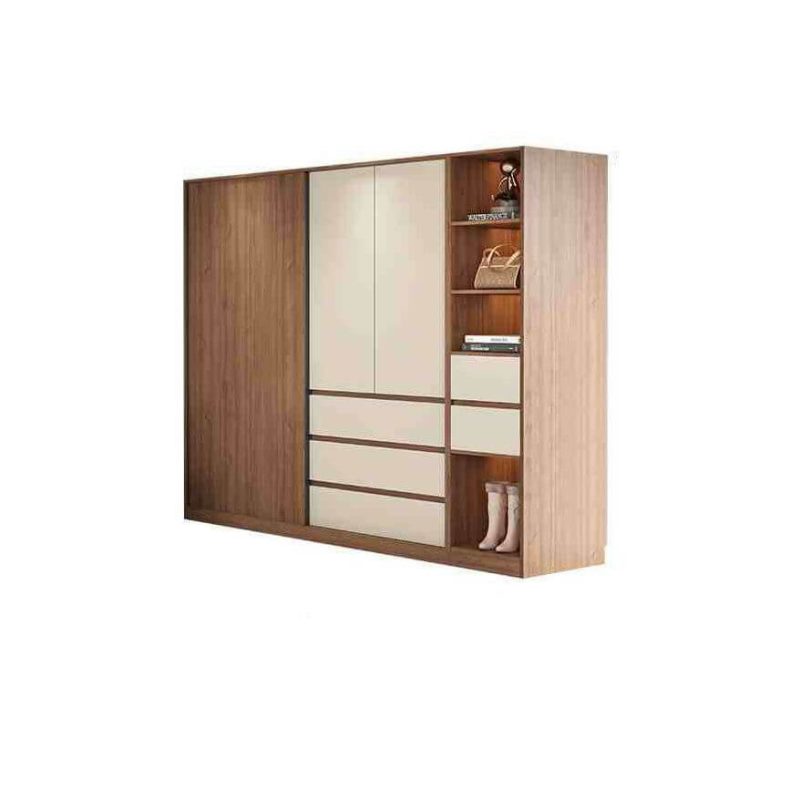 "Multi-Color Casual Engineered Wood Wardrobe Closet with Soft Close Drawer, Soft Close Door, Interior Shelves, and Hanging Rod, 79"L x 24"W x 79"H, Armoire with Side Cabinet"