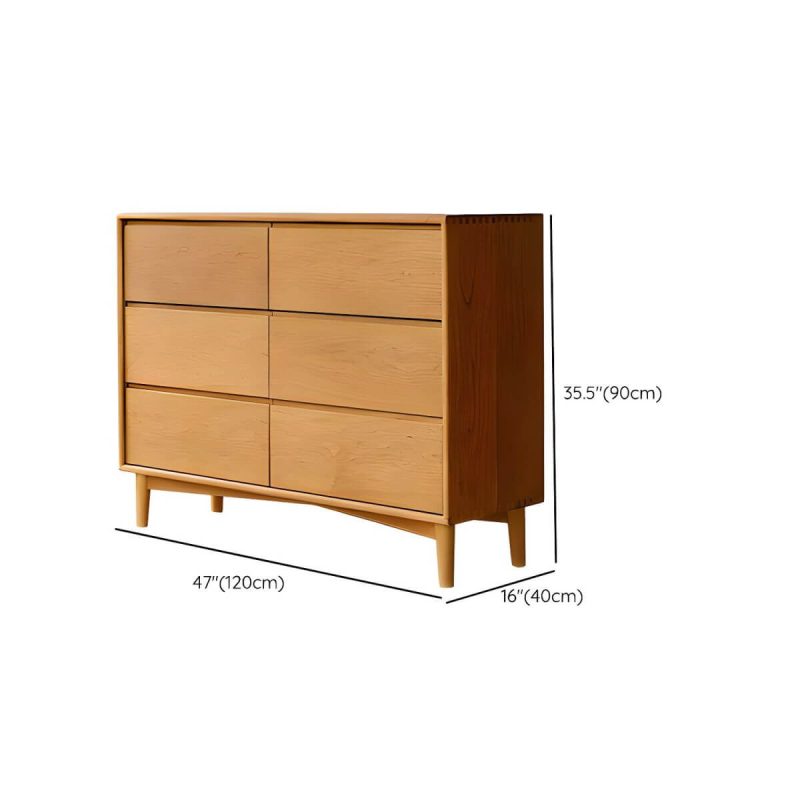 "Dimension of Cherry Wood Horizontal Chest Modern Brown 6 Drawers Included for Home - Natural Finish"