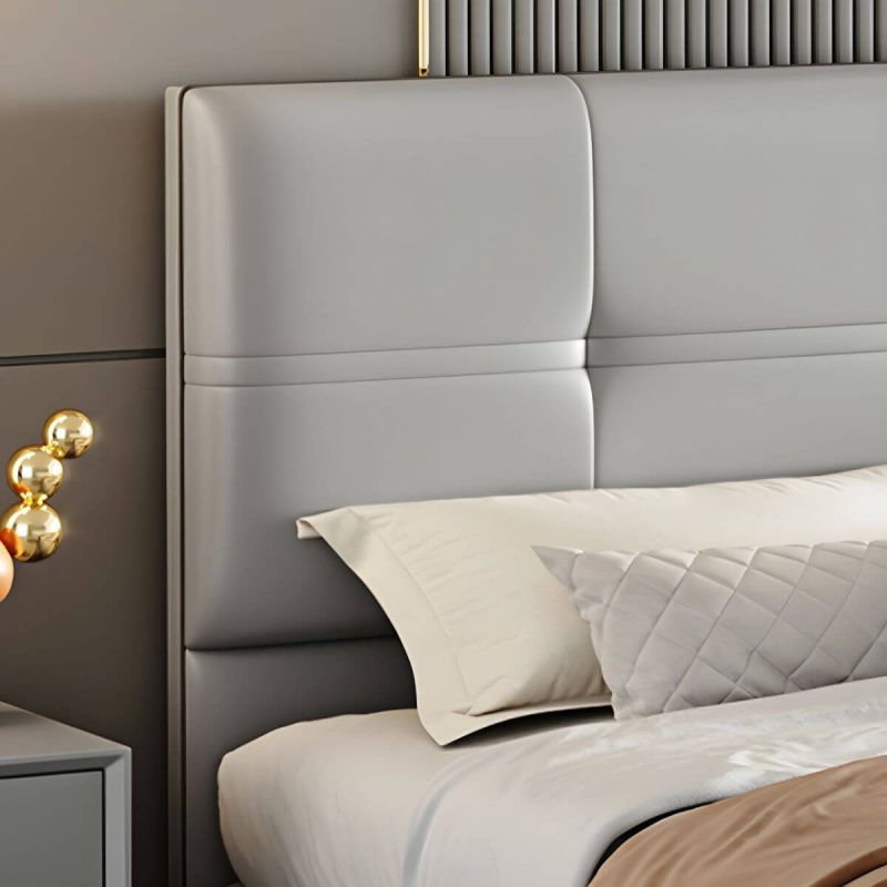 "Rectangular Solid Wood Bed Frame Headboard Modern Leather Panel - 79" Microfiber Leather Green"
