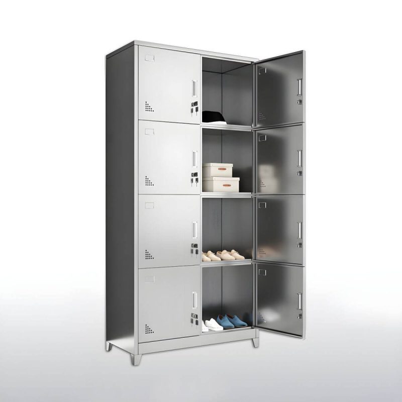 "Stainless Steel Modern Storage Cabinet Chrome Metal Cabinet with Hinged Doors - 8"