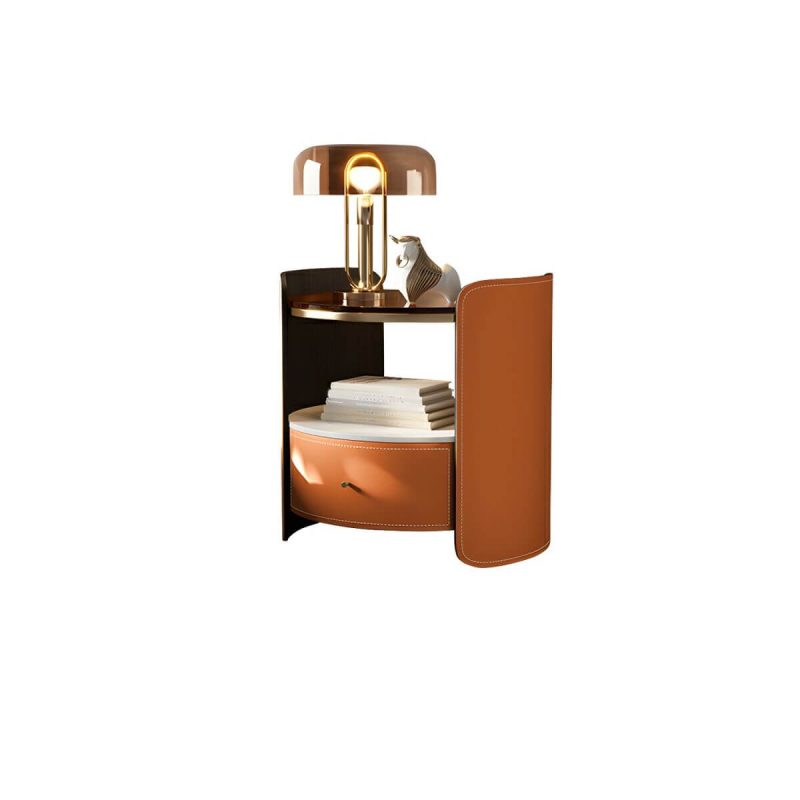"Modern Wood Nightstand with Open Storage and Single Drawer in Small Size - Orange 1 Piece"