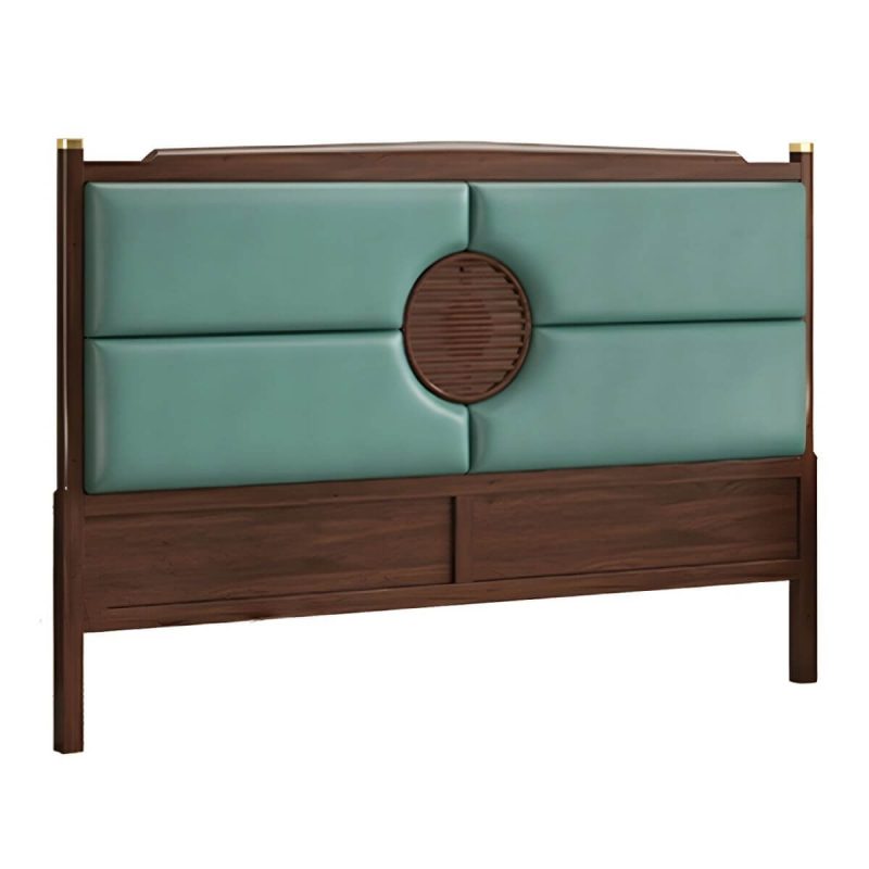 "Traditional Upholstered Panel Headboard with Stepped Shape and Leather Upholstery - Blue 200 cm"