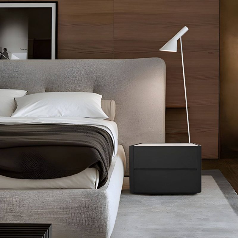 "Modern Black Wood Nightstand with 2 Drawers and Small Height - 1 Piece"