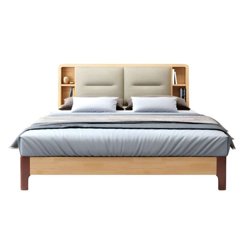 "Scandinavian Solid Wood Storage with Rectangular Headboard Bed Frame - California King Single Bed"