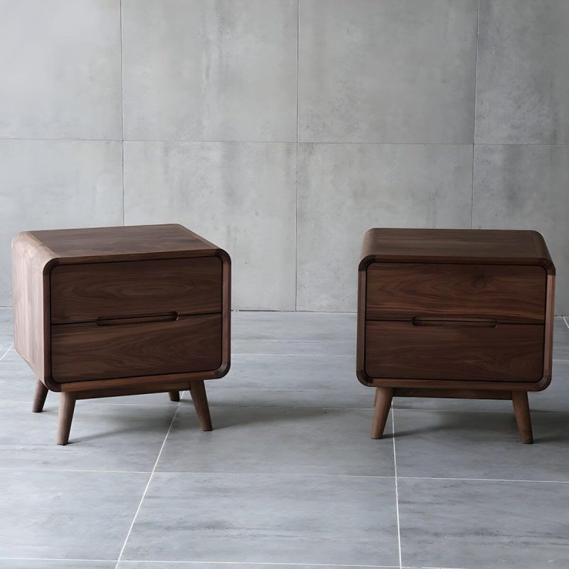 "Stylish Walnut Wood Nightstand with 2 Drawers in Brown Finish - 1 Piece"