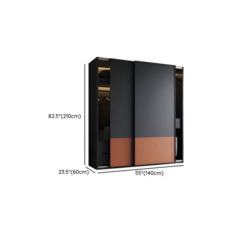 "Dimension of Coal Art Deco Wardrobe Engineered Wood with Soft Close Drawer, Soft Close Door & Hanging Rod - Armoire 55"L x 24"W x 83"H"