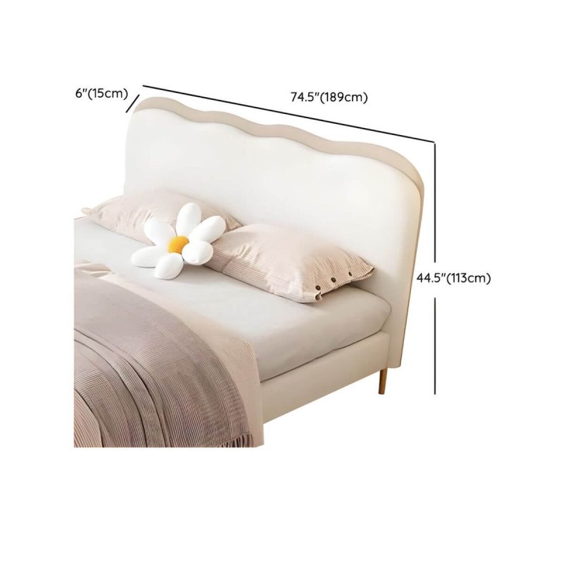 "Dimension of Beige Upholstered Modern Headboard with Rectangular Shape and Wood Legs - 71""