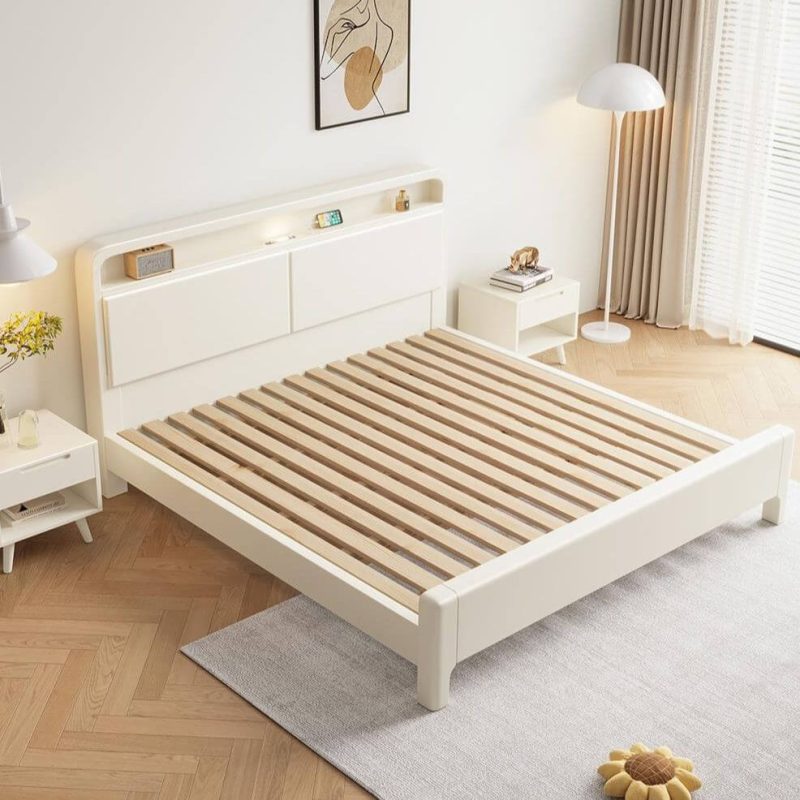 "White Art Deco Panel Bed, 47"W x 79"L"