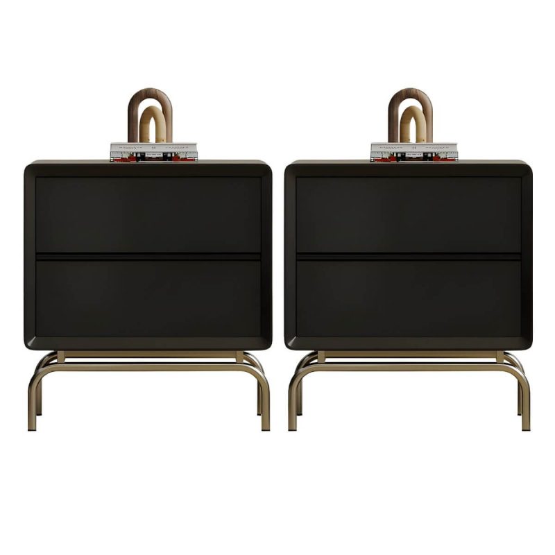 "A Cozy and Classic Black Wood Nightstand with 2 Drawers in Traditional Style - 2 Piece Set"