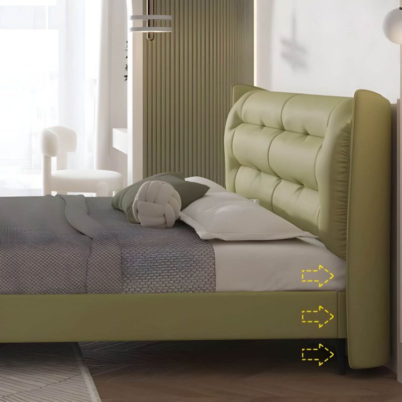 "Green Upholstered Wingback Headboard with Tufted Design and Wood Legs - 59""