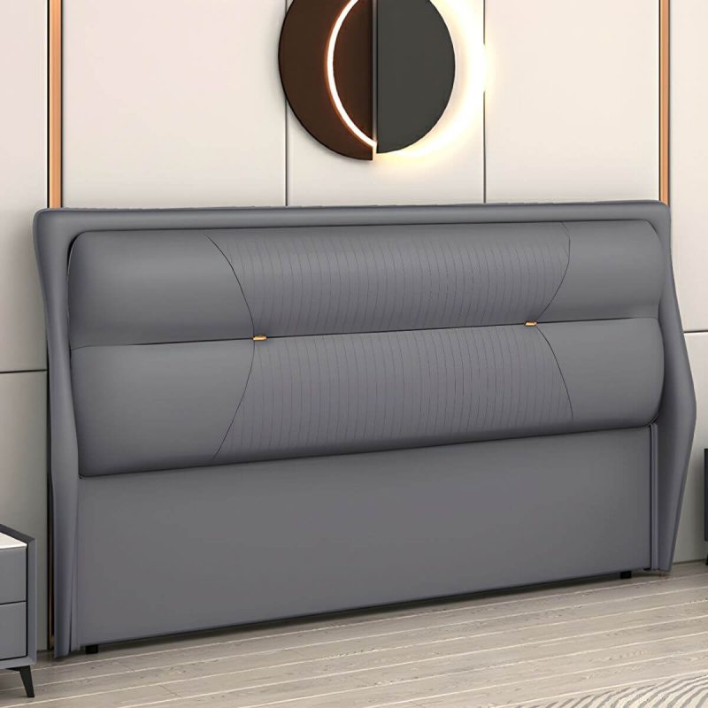 "Modern Upholstered Rectangular Pine Headboard with Wood Legs - Dark Gray-Black 59""
