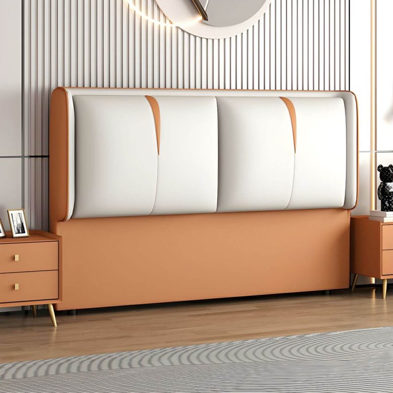 "Light Wood Upholstered Wingback Headboard with Pine Frame and Solid Wood Feature - 79" Tech Cloth Orange/ Beige"