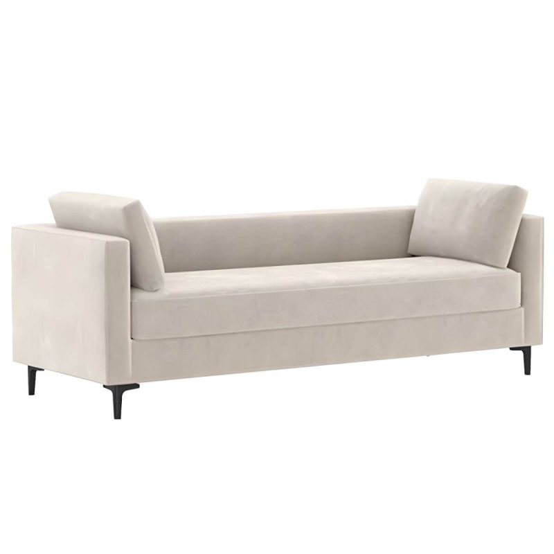 "With Arms White Upholstered Modern Bedroom Bench with Short Height and Back - 47"L x 20"W x 20"H"