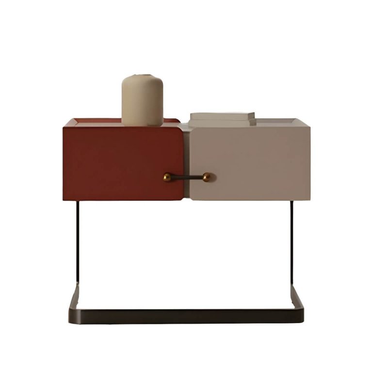 "Red Modern Wood Nightstand with Single Drawer and Legs for Bedroom - 2 Piece Set"