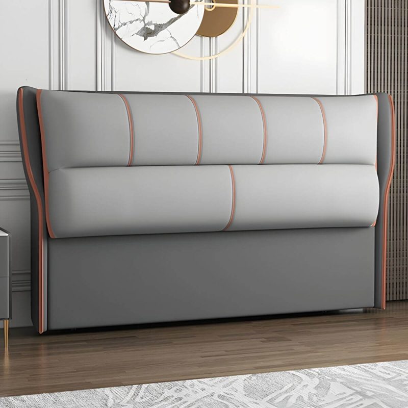 "Modern Upholstered Pine Headboard with Wood Legs - Standard Height - 79" Microfiber Leather Dark Grey/ Light Grey"
