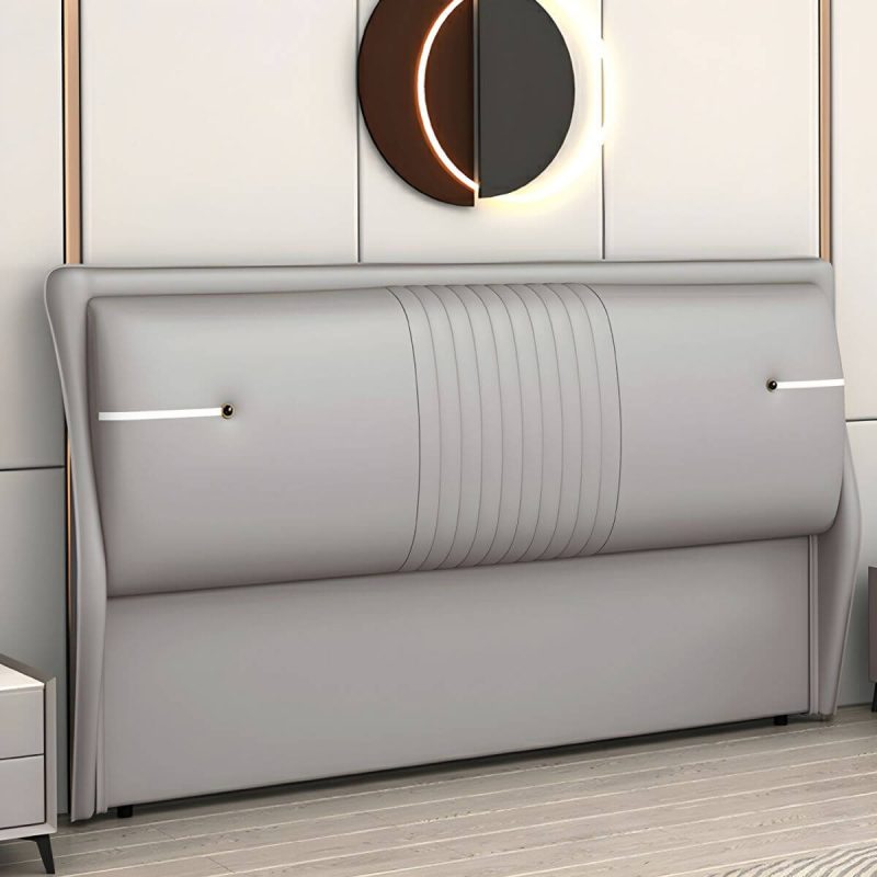 "Modern Upholstered Rectangular Pine Headboard with Wood Legs - Light Gray 71""