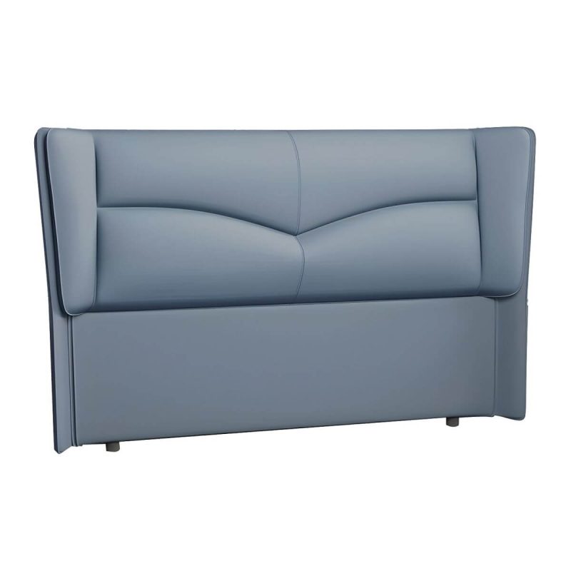 "Modern Rectangular Wingback Headboard Bed with Leather Upholstery and Solid Wood Frame - Blue 71""