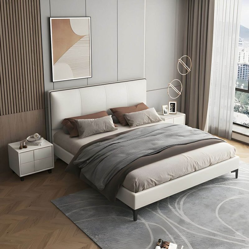 "Elegant Upholstered Panel Headboard with Wood Legs and Modern Style - 79" White"