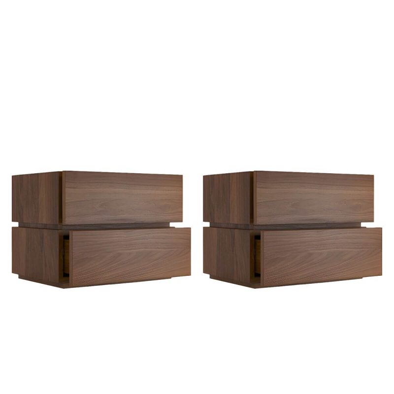 "Compact Wood Nightstand with 2 Drawers - Modern Bedroom Storage - Nut-Brown 2 Piece Set"