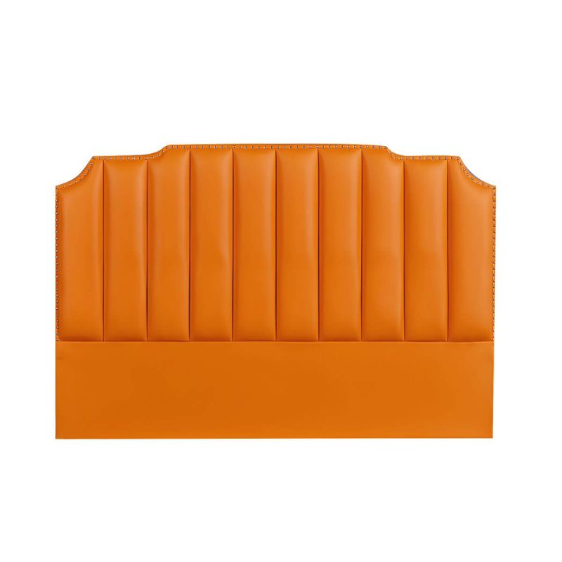 "Glam Stepped Pillow Back Bed Headboard Leather Solid Wood Water Proof - 79" Orange/ Yellow"