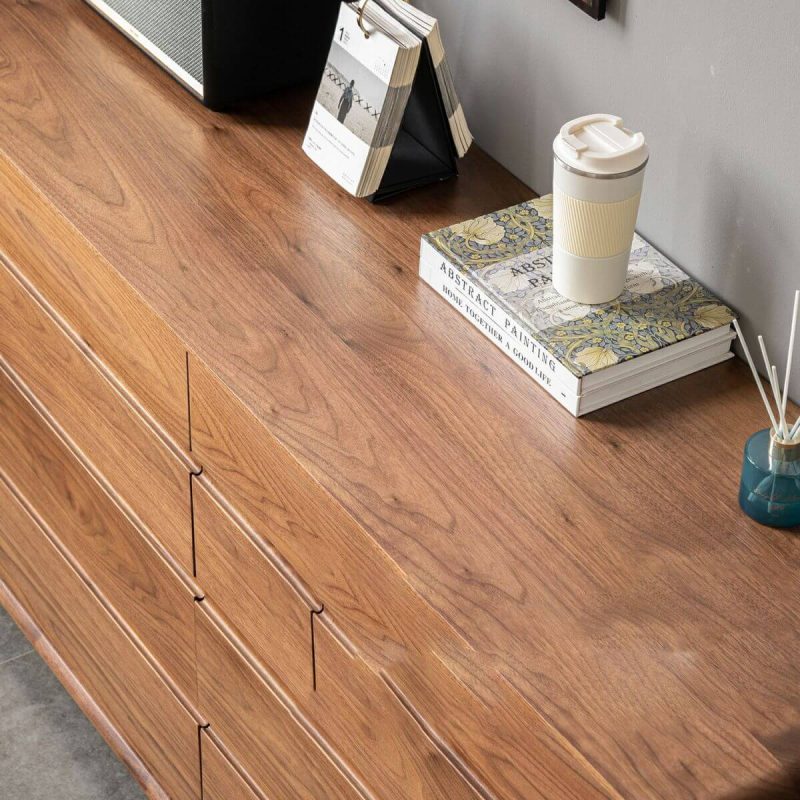 "Scandinavian Walnut Double Dresser with 8 Drawers for Living Room - 63"L x 17"W x 32"H"