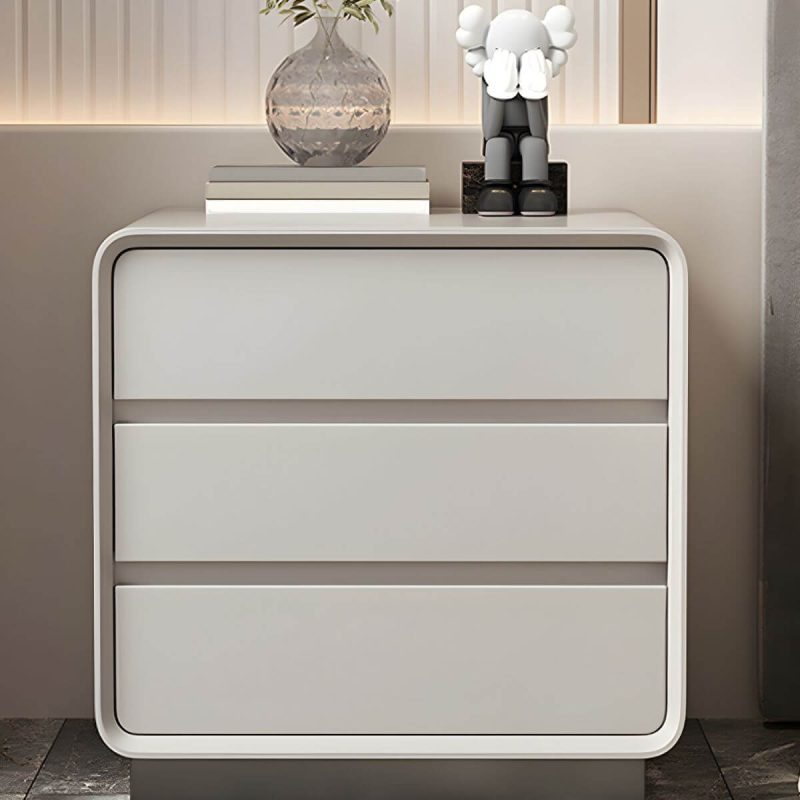 "Modern Solid Wood Nightstand 19.7" Tall 3 - Drawer Steel Nightstand - White 1-Piece Set"