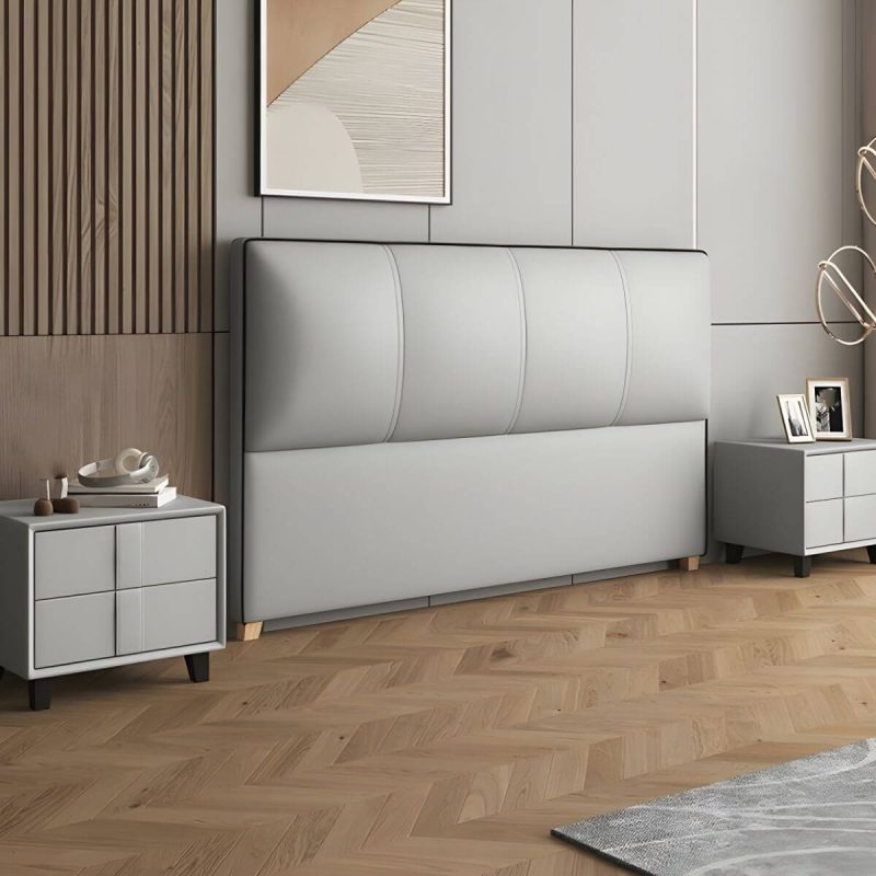 "Elegant Upholstered Panel Headboard with Wood Legs and Modern Style - 59" White"
