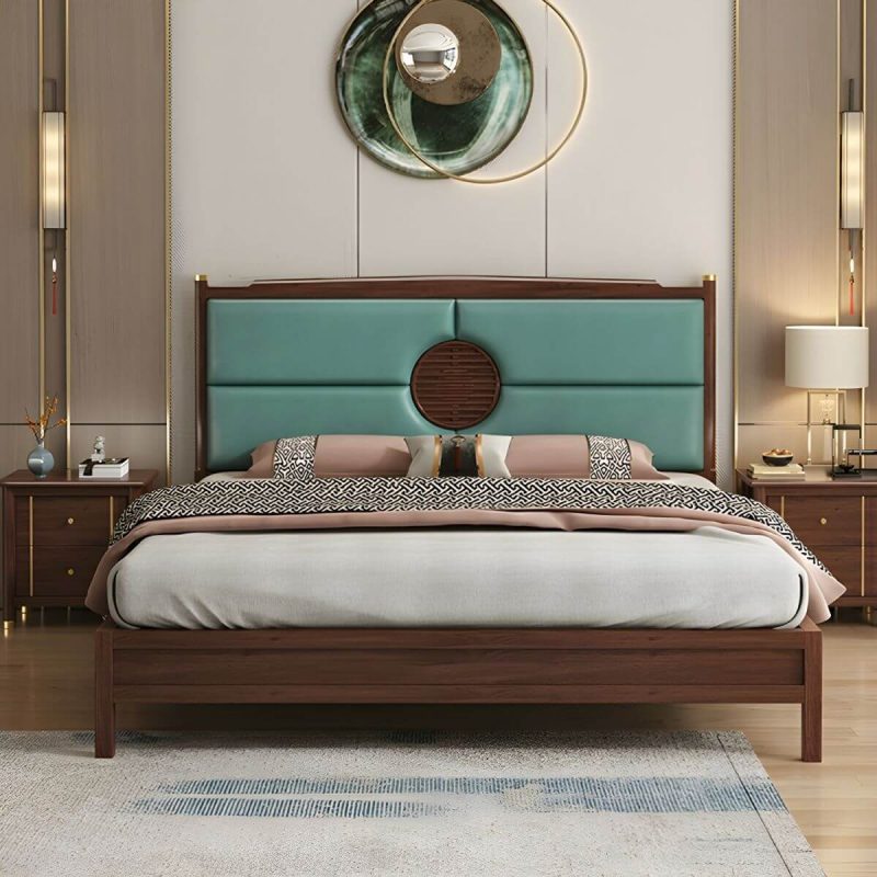 "Traditional Upholstered Panel Headboard with Stepped Shape and Leather Upholstery - Green 150 cm"