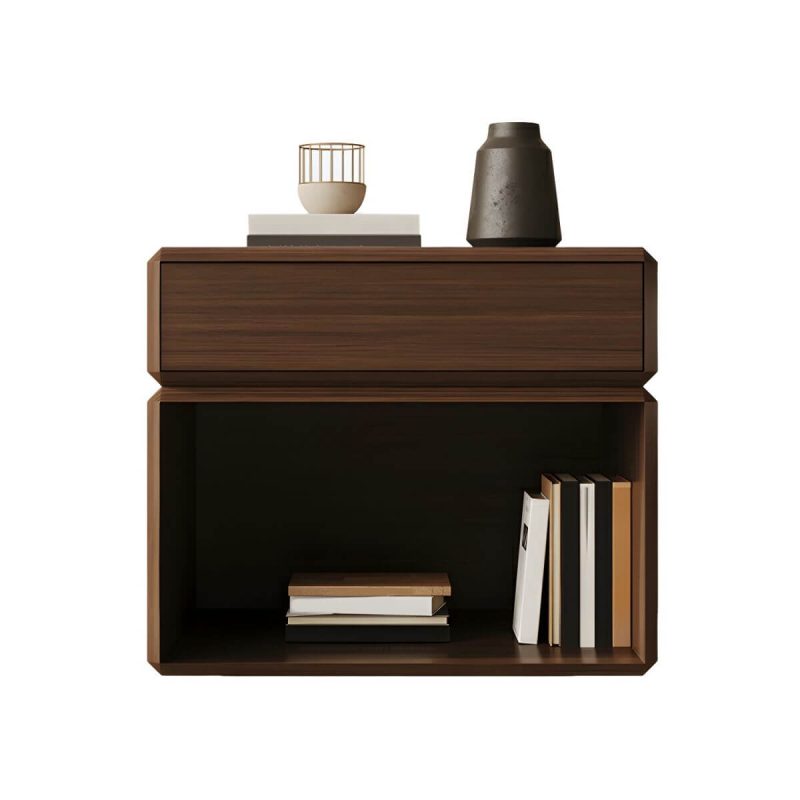 "Elegant Brown Wooden Nightstand with Drawer for Bedroom Storage - 2 Piece Set"
