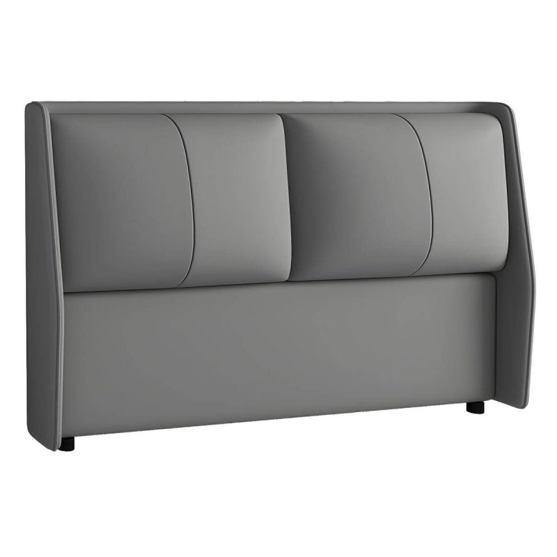 "Grey Upholstered Wingback Headboard with Wood Legs and Modern Design - 59""