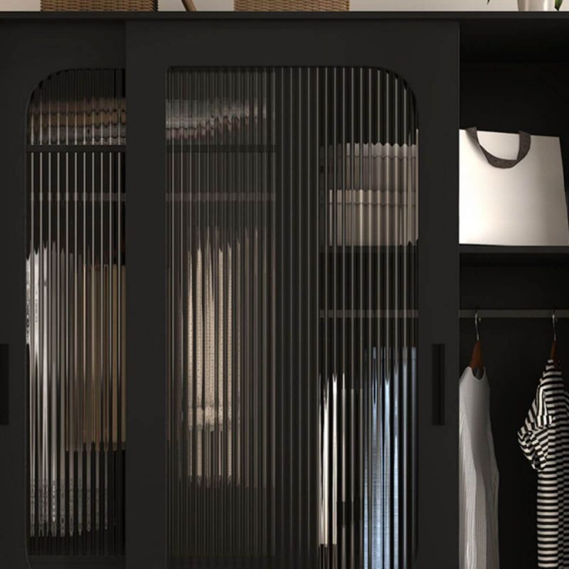 "Contemporary Self-supporting Wardrobe Armoire with Soft Close Features, Manufactured Wood, Interior Shelves, and Hanging Rod, Walnut, 71"L x 26"W x 85"H"