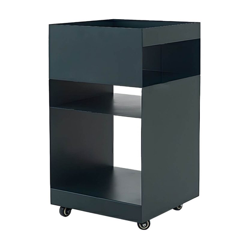 "Modern Metal Nightstand with Open Storage and 4 Shelves in Steel Decor - Blackish Green 1 Piece"