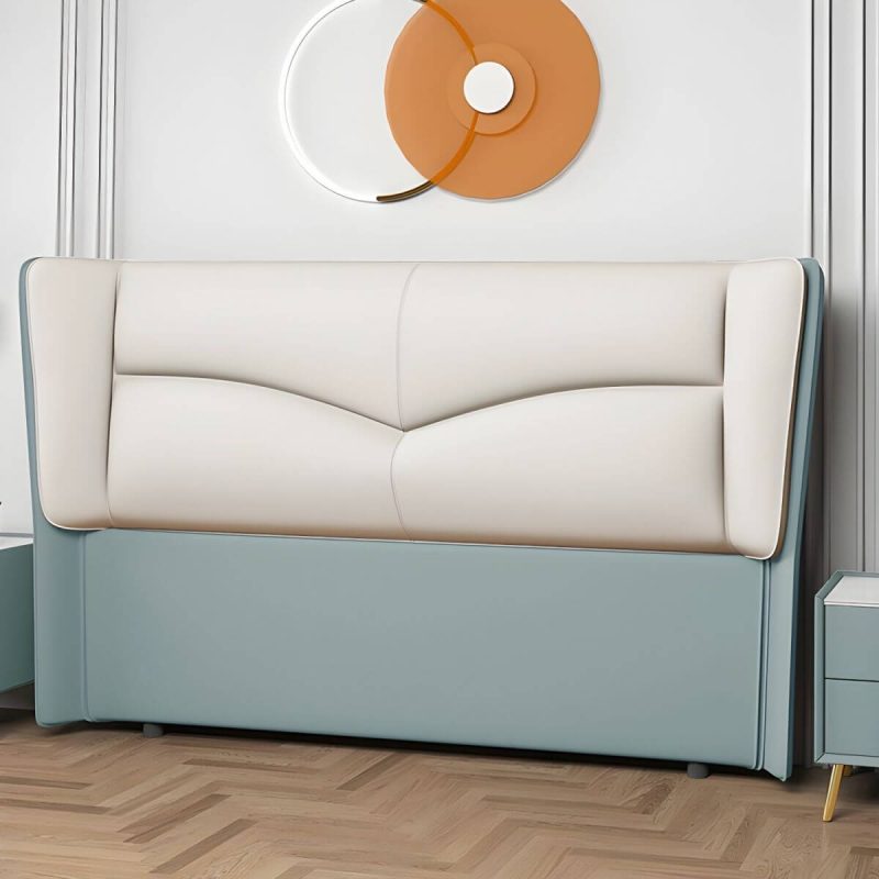 "Modern Rectangular Wingback Headboard Bed with Leather Upholstery and Solid Wood Frame - Blue 71""