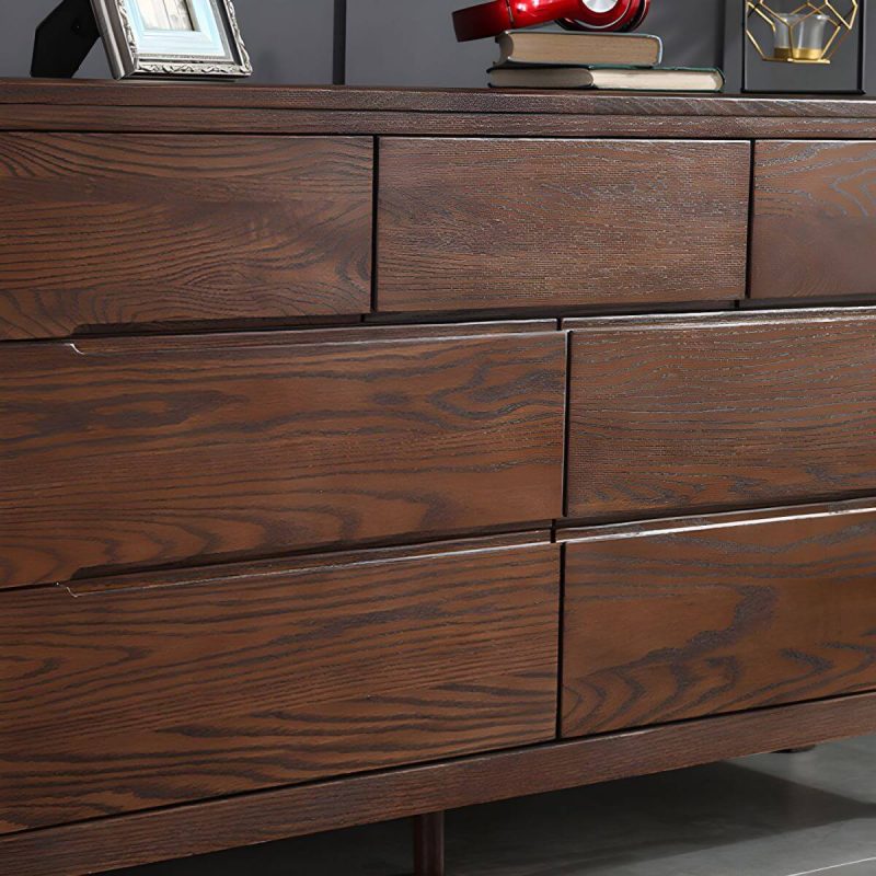 "Modern Wood Double Dresser with 7 Drawers in Standard Length and Low Height - Nut-Brown"