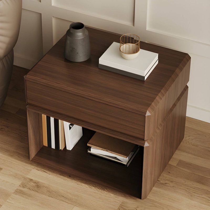 "Elegant Brown Wooden Nightstand with Drawer for Bedroom Storage - 1 Piece"