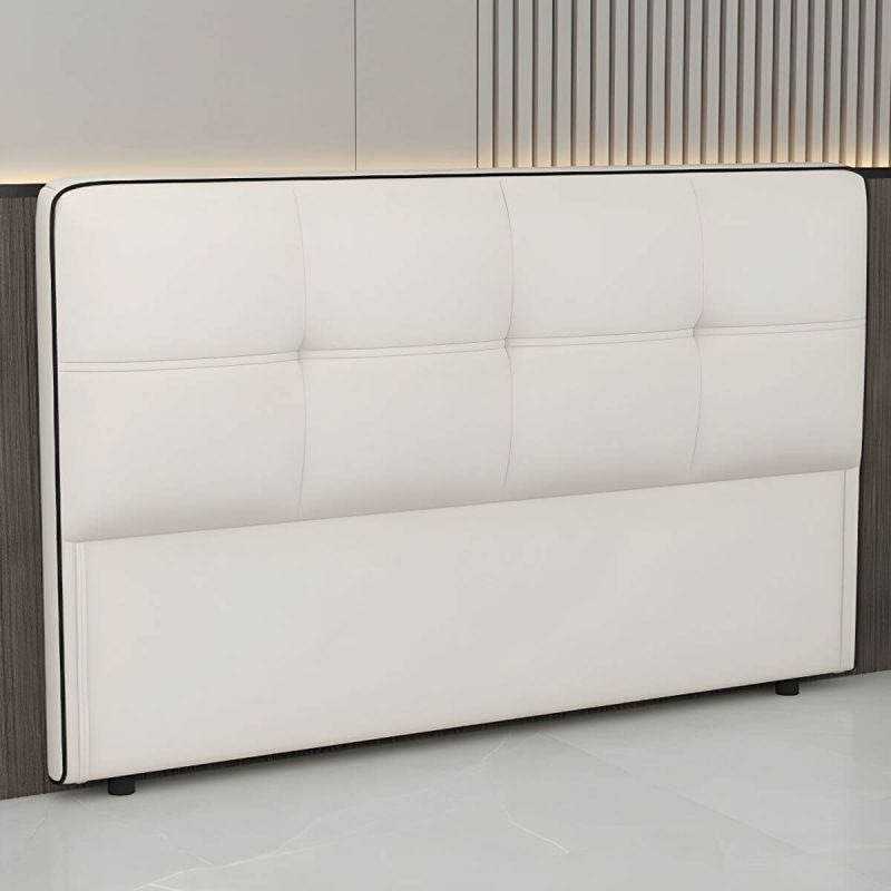 "Contemporary Rectangular Headboard Bed with Tufted and Solid Wood Frame - Off-White 71""