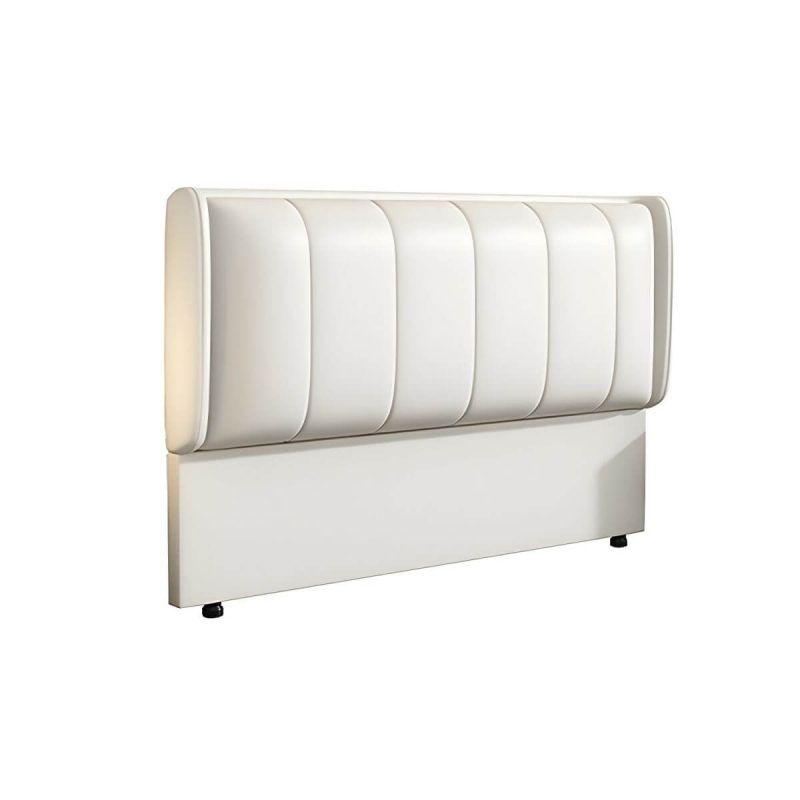"Modern Upholstered Pine Wingback Headboard with Leather Upholstery and Wood Legs - Grey 71""
