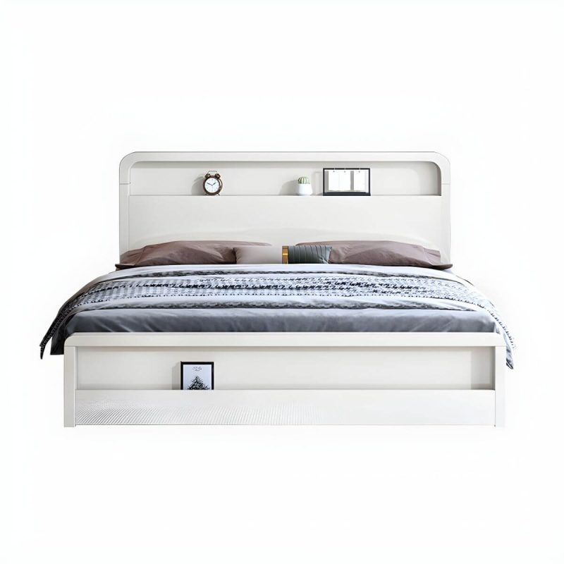 "Nordic Style Solid Wood Upholstered Headboard Wood/white/walnut Bed - Walnut Queen Single Bed Unavailable"