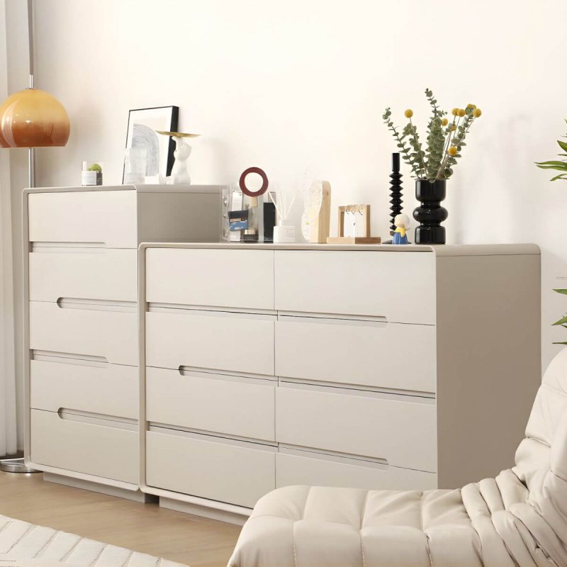 "Light Oak Modern Dresser with Solid Wood Construction and Soft-Close Drawers - Beige 31"L x 16"W x 43"H"